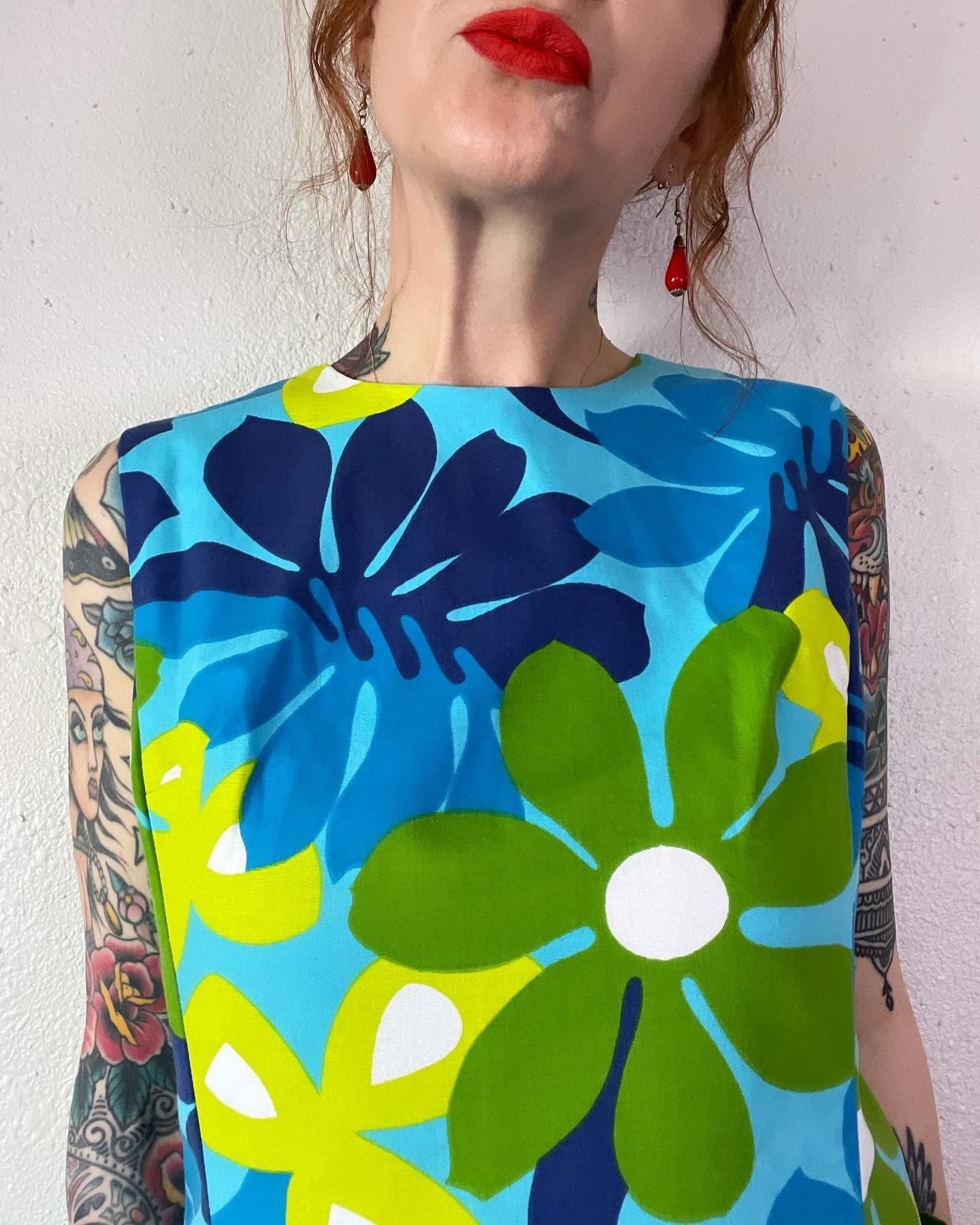 Vintage 1970's Large Scale Flower Power Mini Dress in Shades