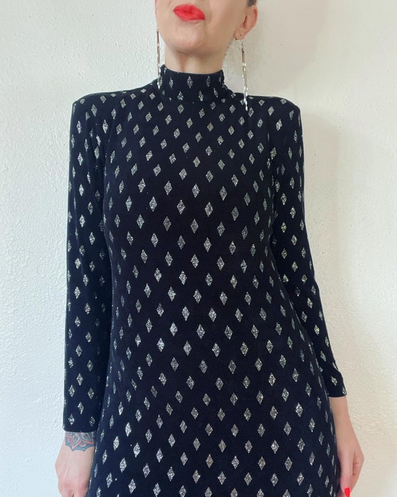 Vintage 1990’s black slinky knit dress embellishe… - image 2