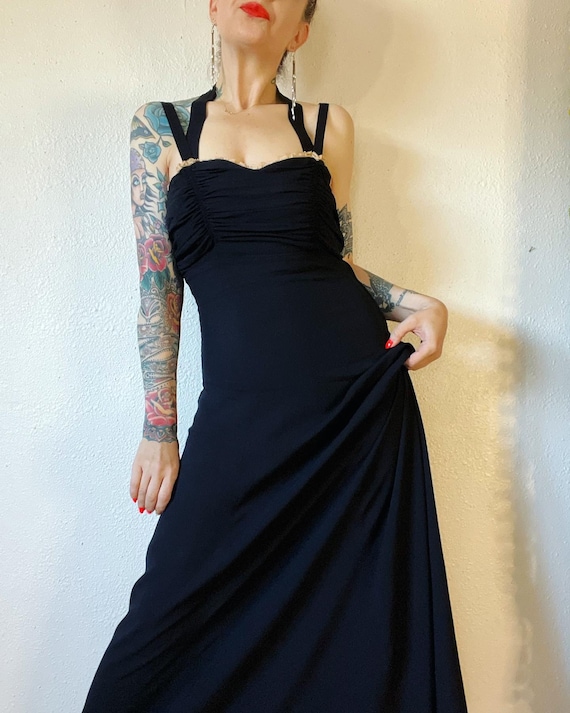 Vintage late 1930’s/early 1940’s black rayon gown… - image 5