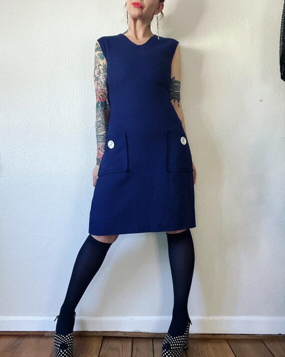 Vintage early 1960’s rich & bright navy blue slub… - image 8