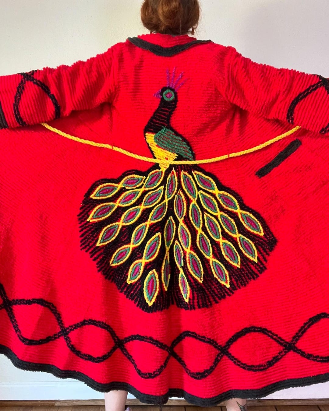 1930s Red and Black Chenille Robe