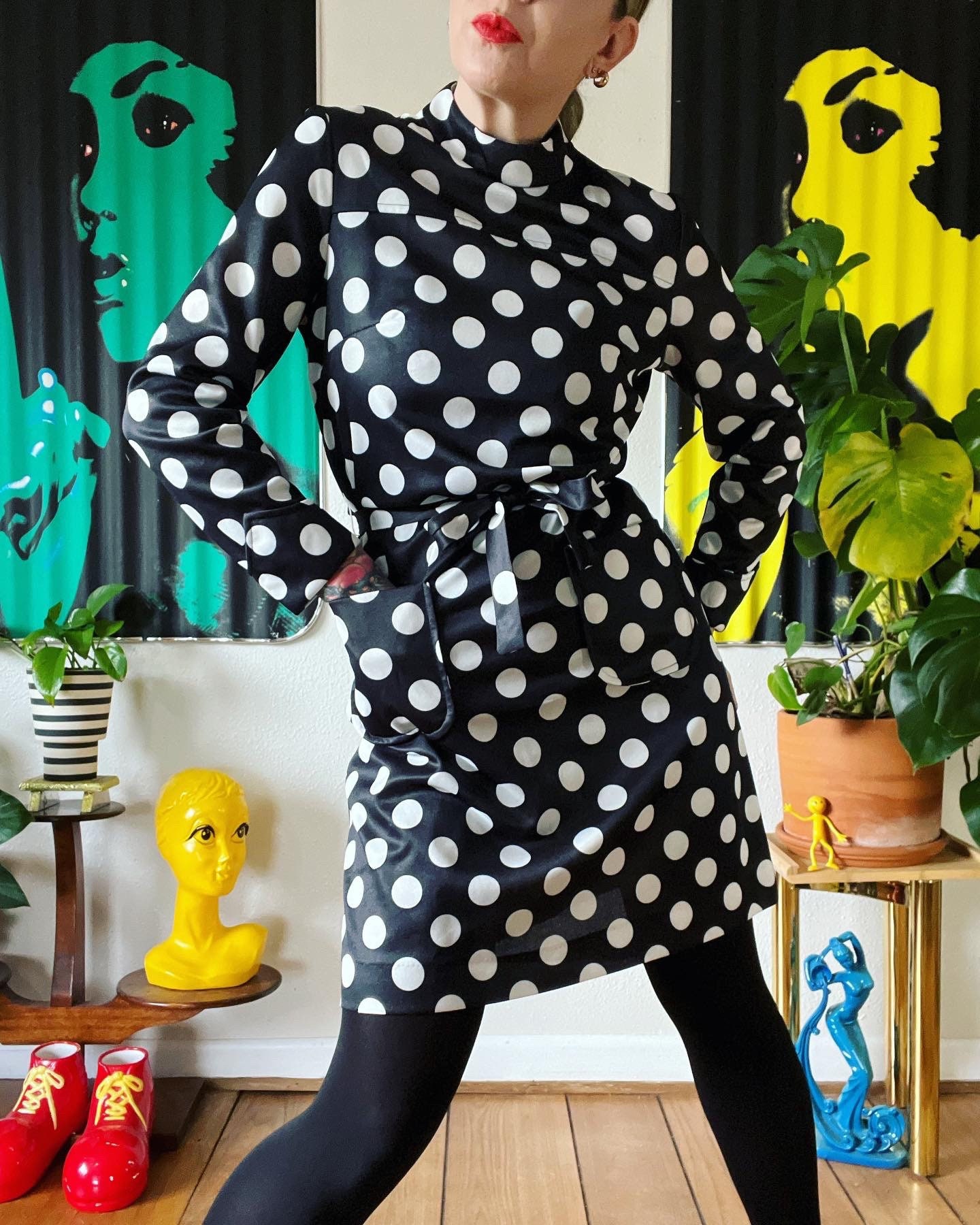 Vintage 1960's Black and White Polka Dot Double Knit Mini Vintage 1960's Black and White Polka Dot Double Knit Mini