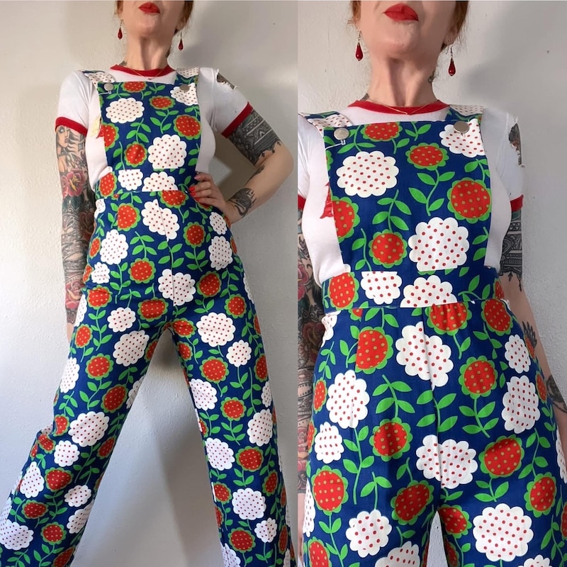 Striped Floral Overalls