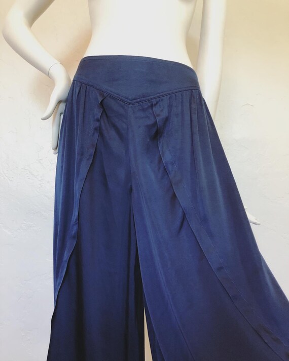 Vintage 80s Navy Silky Pleated Dress Small Medium
