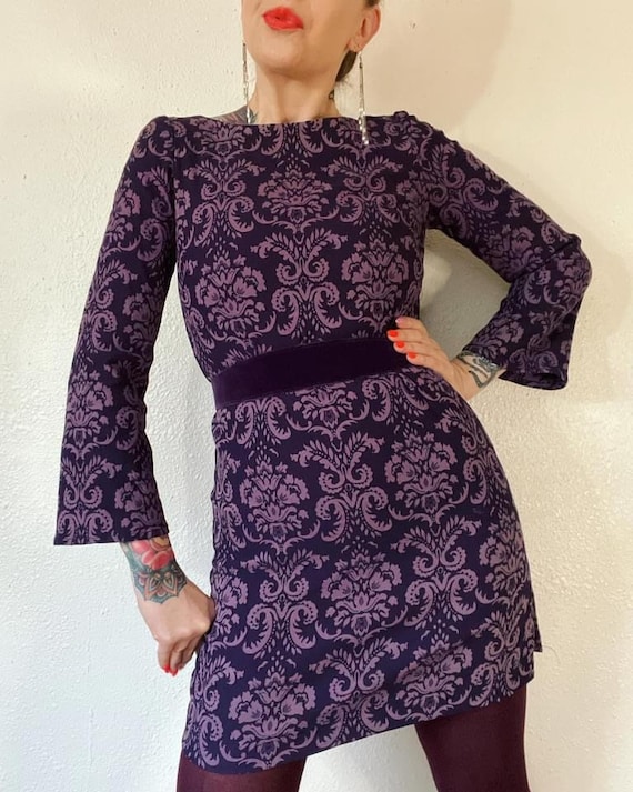 DAMASK ~ INCREDIBLE RARE LATE 1960S PURPLE FLORAL COTTON MAXI DRESS BY QUAD