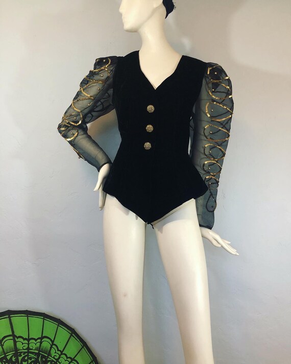 Vintage 1980’s black velvet jacket with extra lar… - image 3