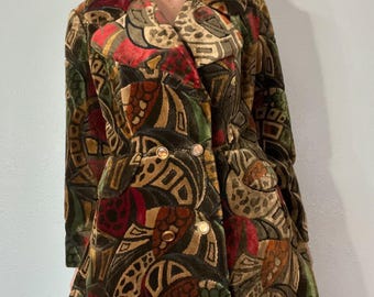 Rare Vintage 1960's Abstract Velvet Tapestry Coat in Rich Rare Vintage 1960's Abstract Velvet Tapestry Coat in Rich