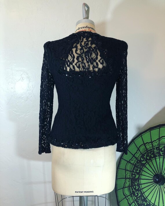 Vampy Vintage 1980’s / 1990’s black lace and sequ… - image 6