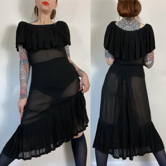 Antique/Vintage 1930’s black sheer textured rayon… - image 1