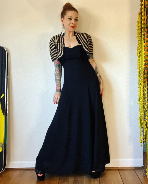 Vintage late 1930’s/early 1940’s black rayon gown… - image 9