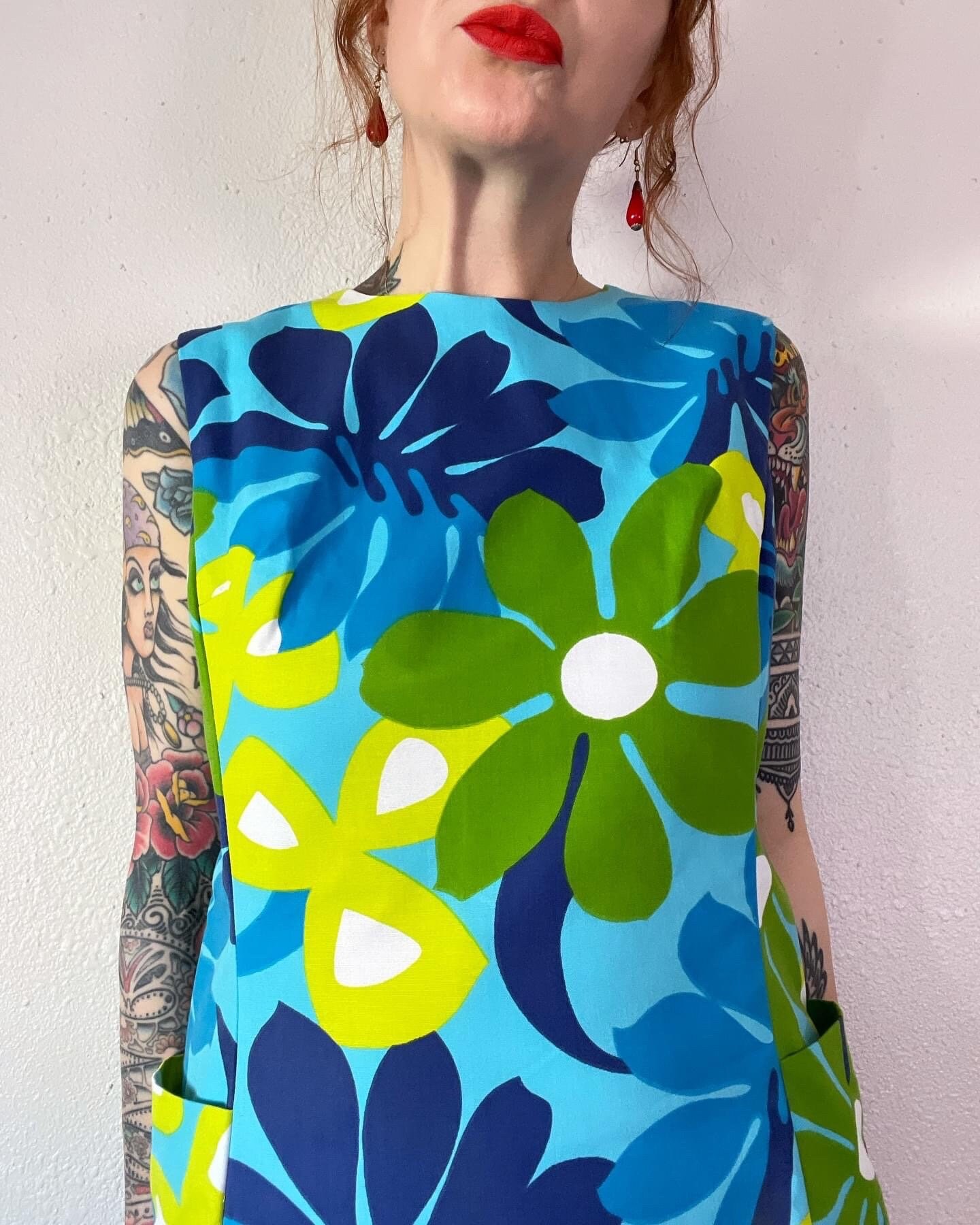 Vintage 1970's Large Scale Flower Power Mini Dress in Shades Vintage 1970's Large Scale Flower Power Mini Dress in Shades