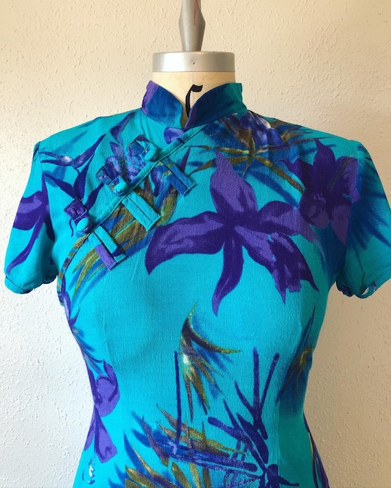 Turquoise floral rayon dress, vintage 1990’s rayon