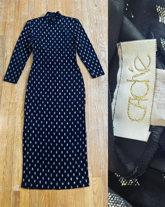Vintage 1990’s black slinky knit dress embellishe… - image 10