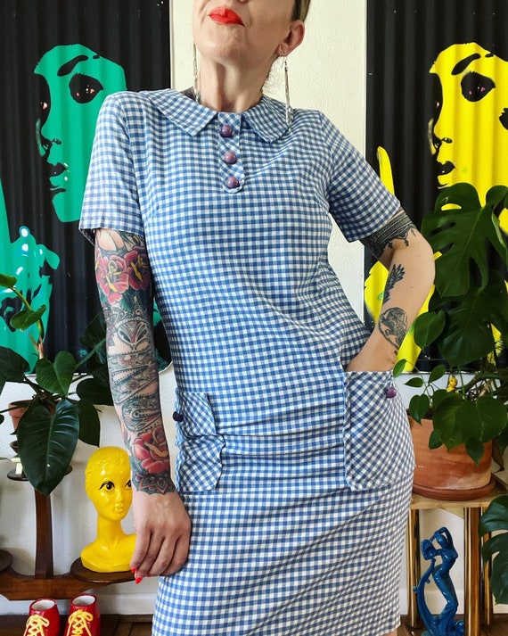 Vintage 1960’s periwinkle & white gingham mini mo… - image 1