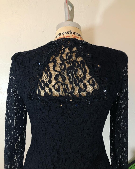 Vampy Vintage 1980’s / 1990’s black lace and sequ… - image 1