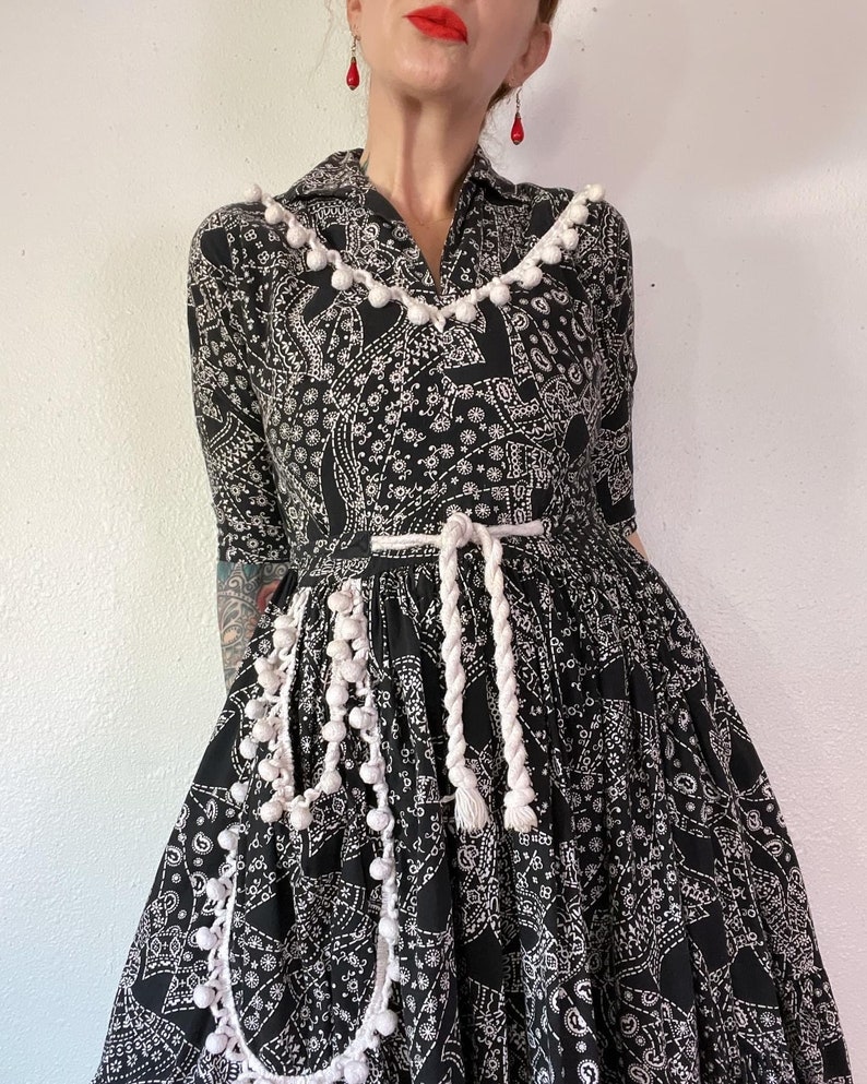 1950s Red Bandana Print Cotton Dress | XS/S