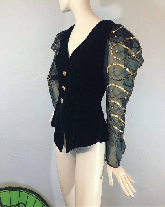 Vintage 1980’s black velvet jacket with extra lar… - image 4