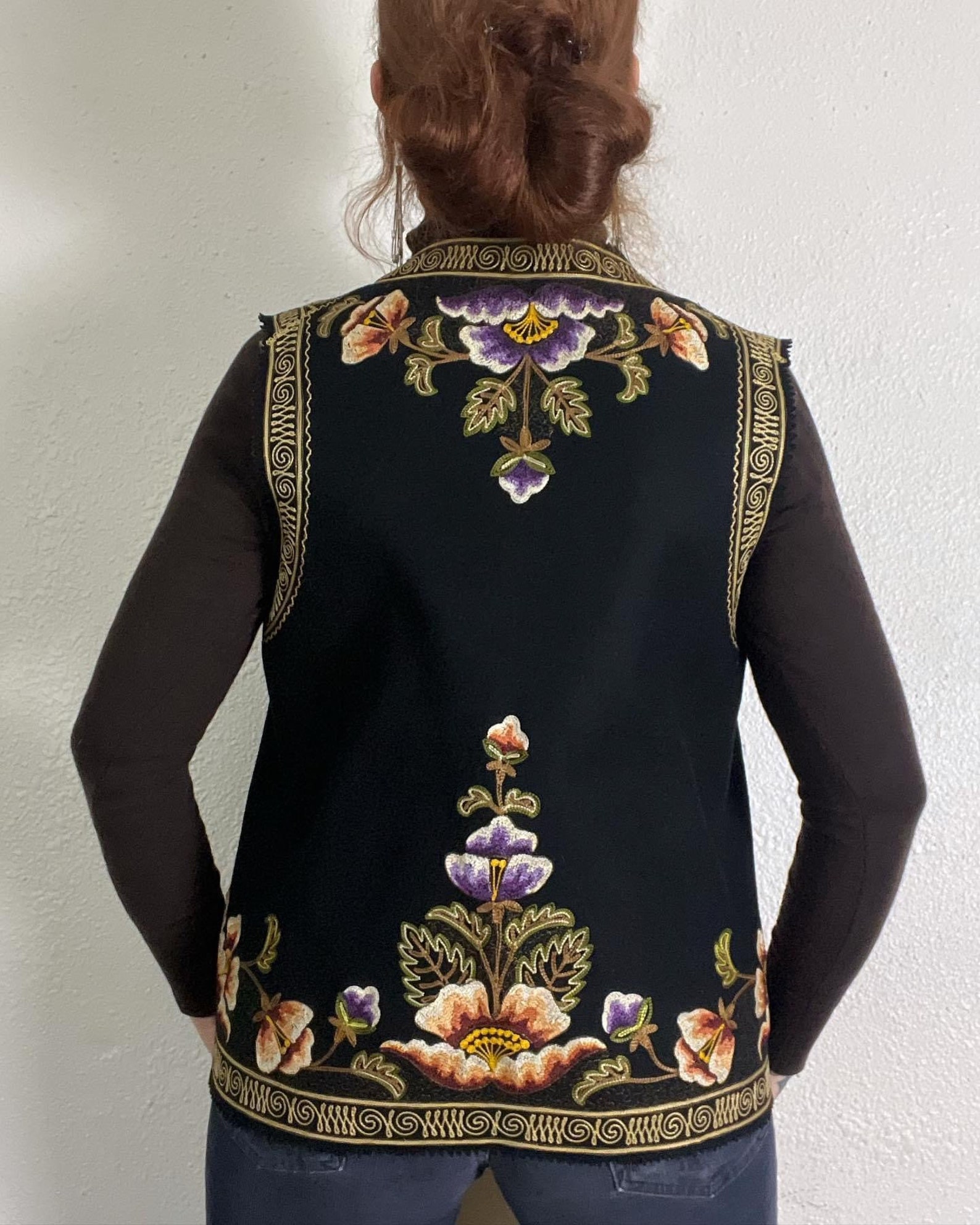 Black Wool Vest with Bow Applique