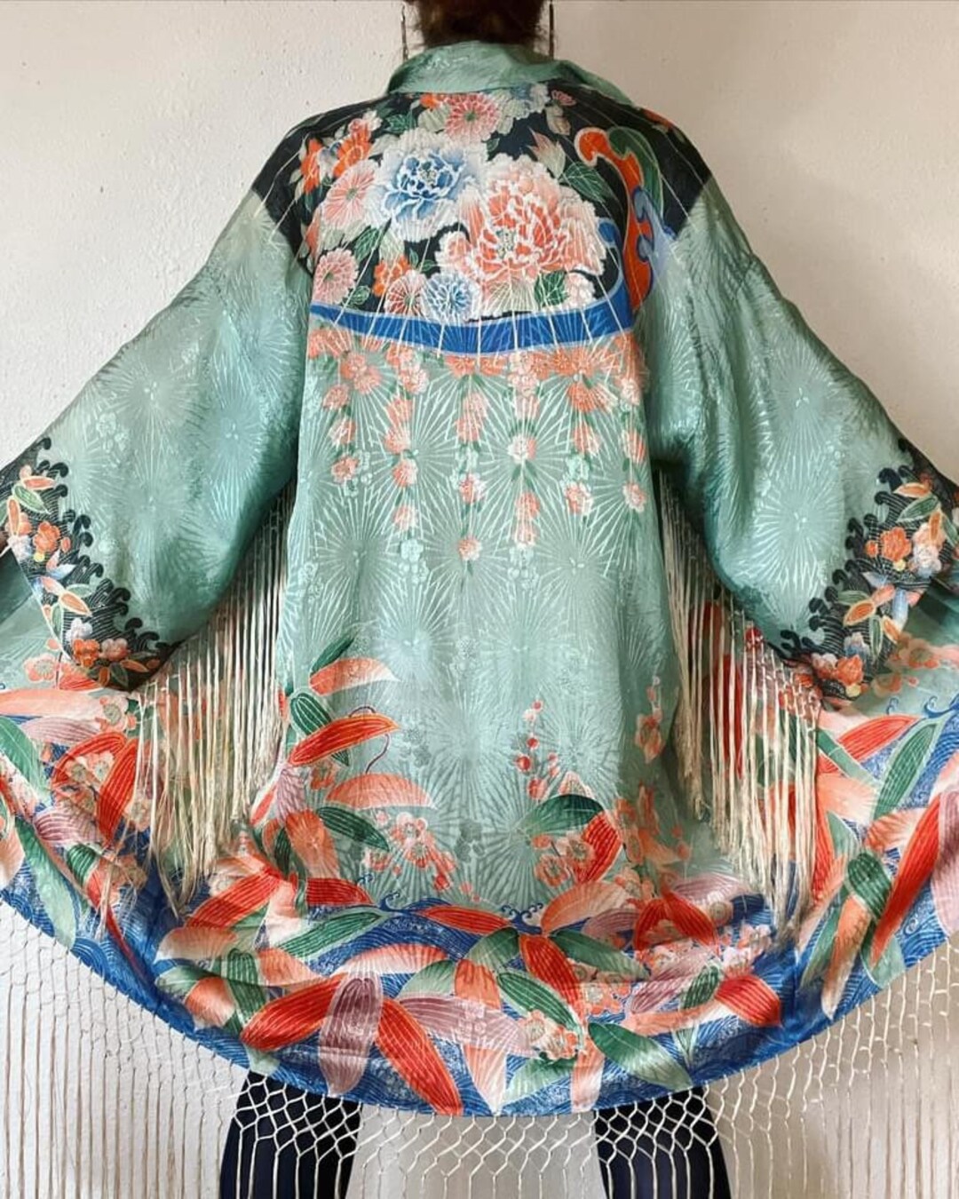 Antique 1920's Exquisitely Designed Mint Green Floral