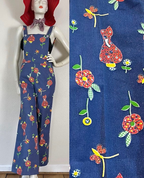 Vintage 1960’s deadstock novelty print overalls i… - image 1