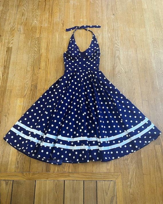 Navy polka dot halter dress discount