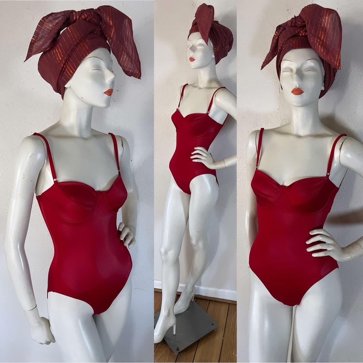 【USA製★80s名作】ヴィンテージ Norma Kamali レッドシャツ M Designer Vintage 1980's Norma Kamali Shimmering Cherry Red
