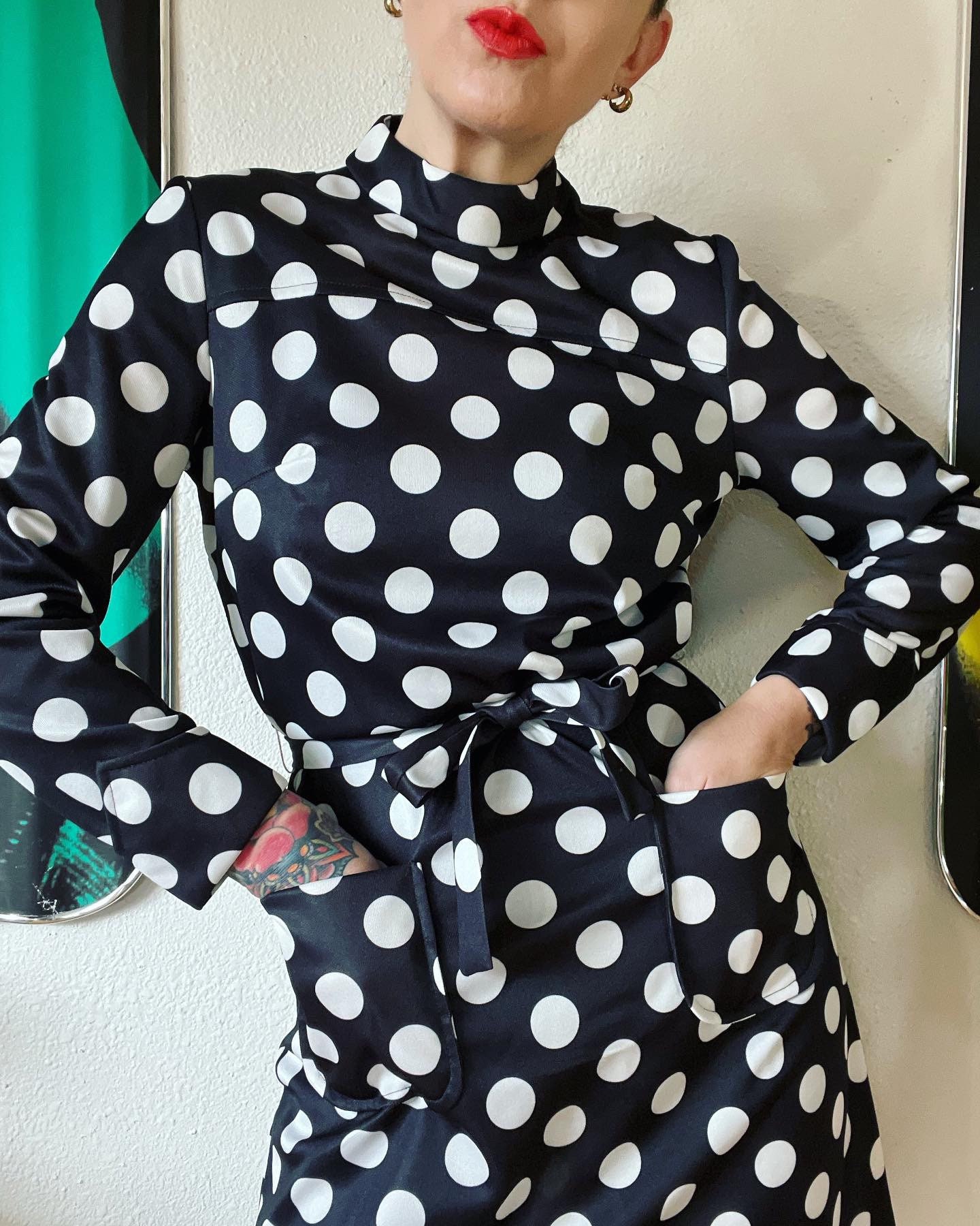 Vintage 1960's Black and White Polka Dot Double Knit Mini Vintage 1960's Black and White Polka Dot Double Knit Mini