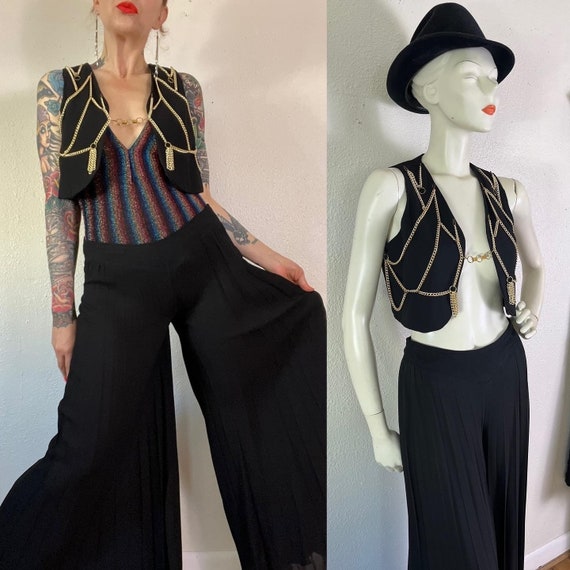 Rare Vintage 1960s black crepe mod chain link vest & … Gem