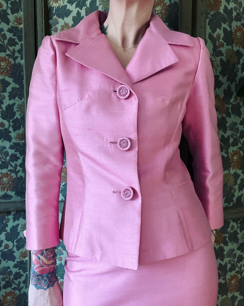 Lilli Ann Designer Vintage 1960s True Pink Silk Shantung Etsy