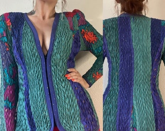 Vintage 1980s Jeanne Marc Designer Dress Long Sleeve Novelty