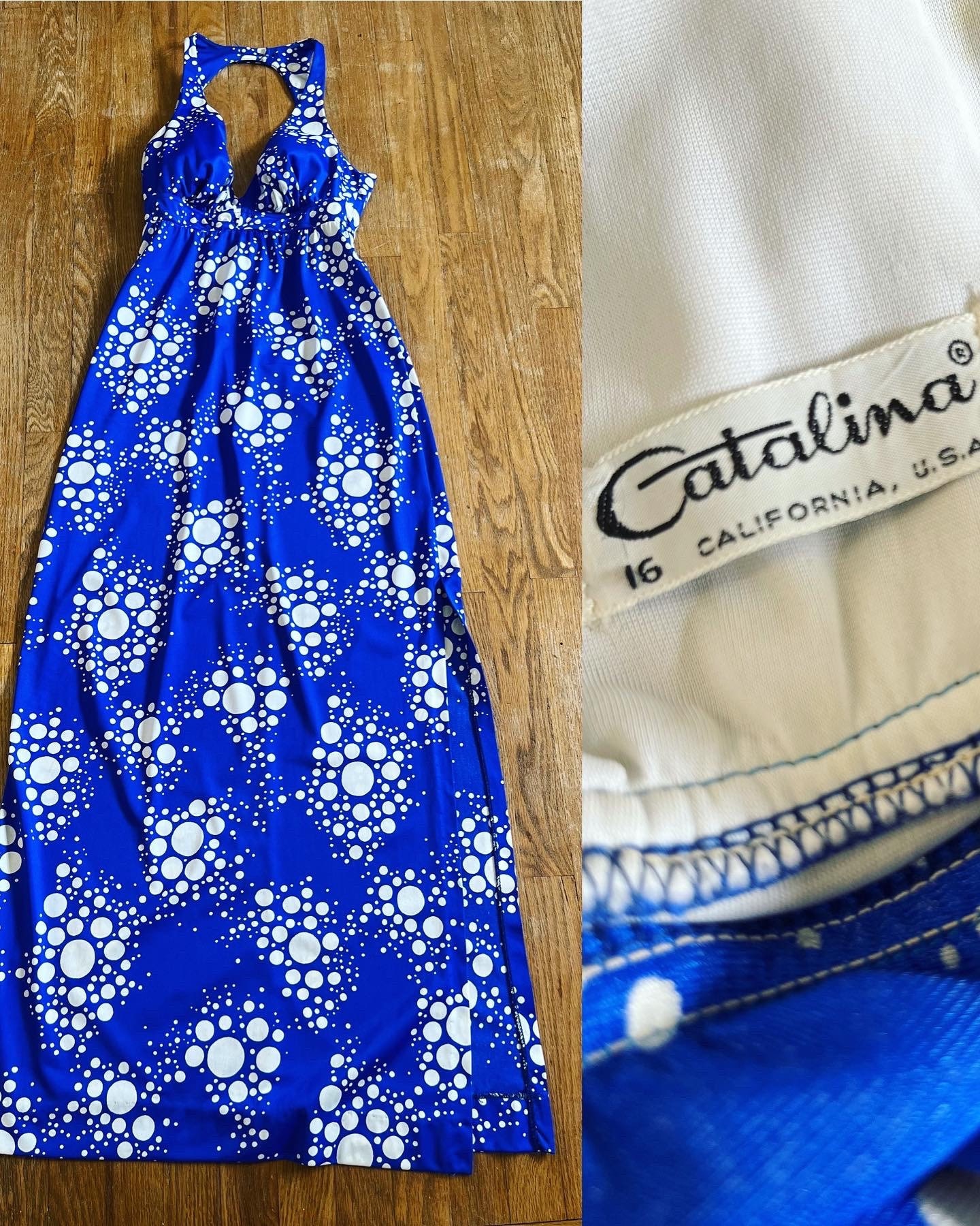 Vintage 1960's Catalina Bright Blue and White Bubble Print