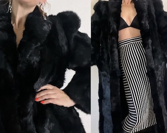 80's Glam Somerset Furs Black Rabbit Fur Coat Womens Size M