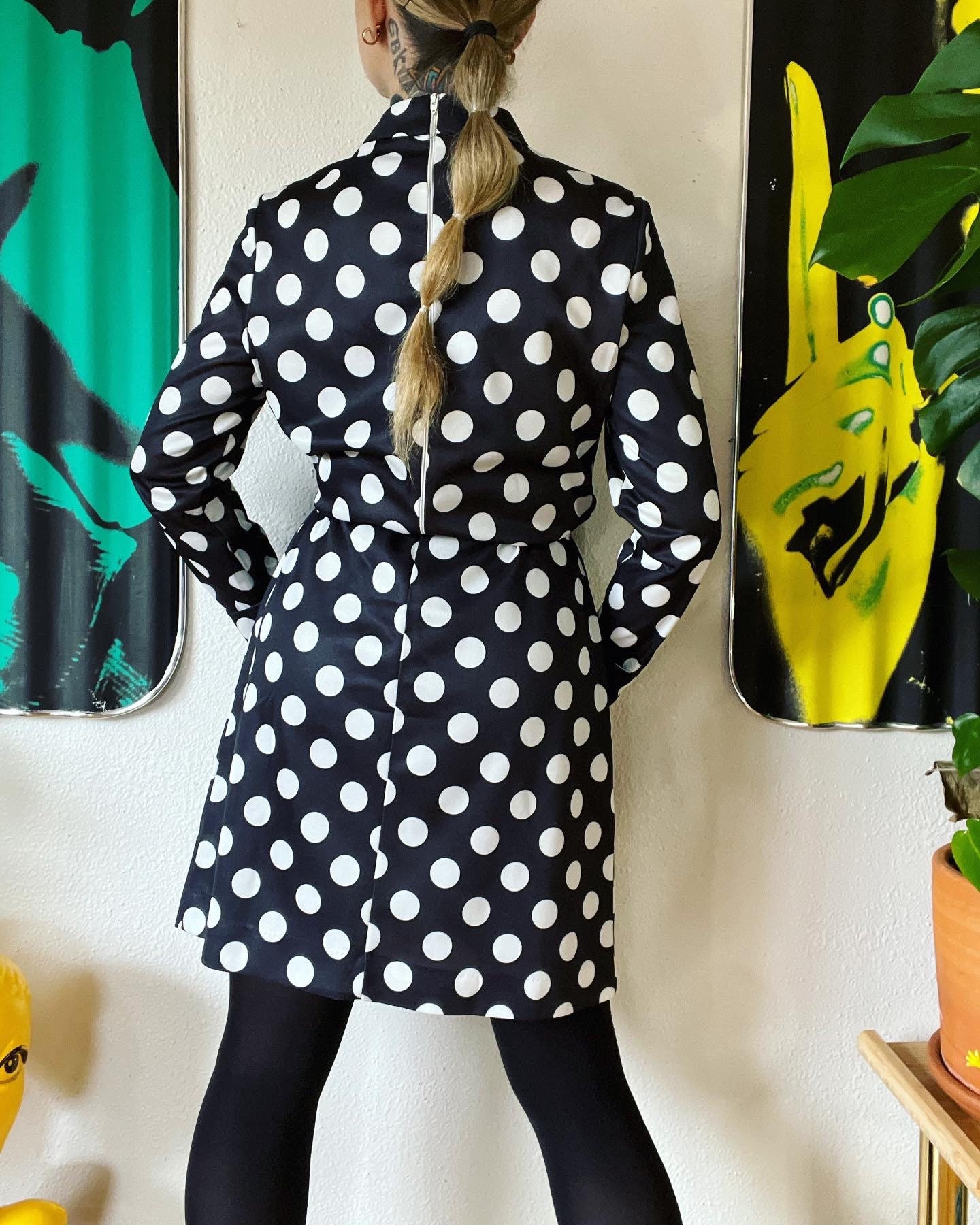 Vintage 1960's Black and White Polka Dot Double Knit Mini Vintage 1960's Black and White Polka Dot Double Knit Mini
