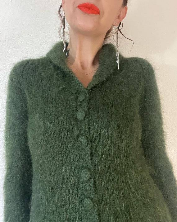 Vintage 1940’s/1950’s mossy green shaggy mohair h… - image 5