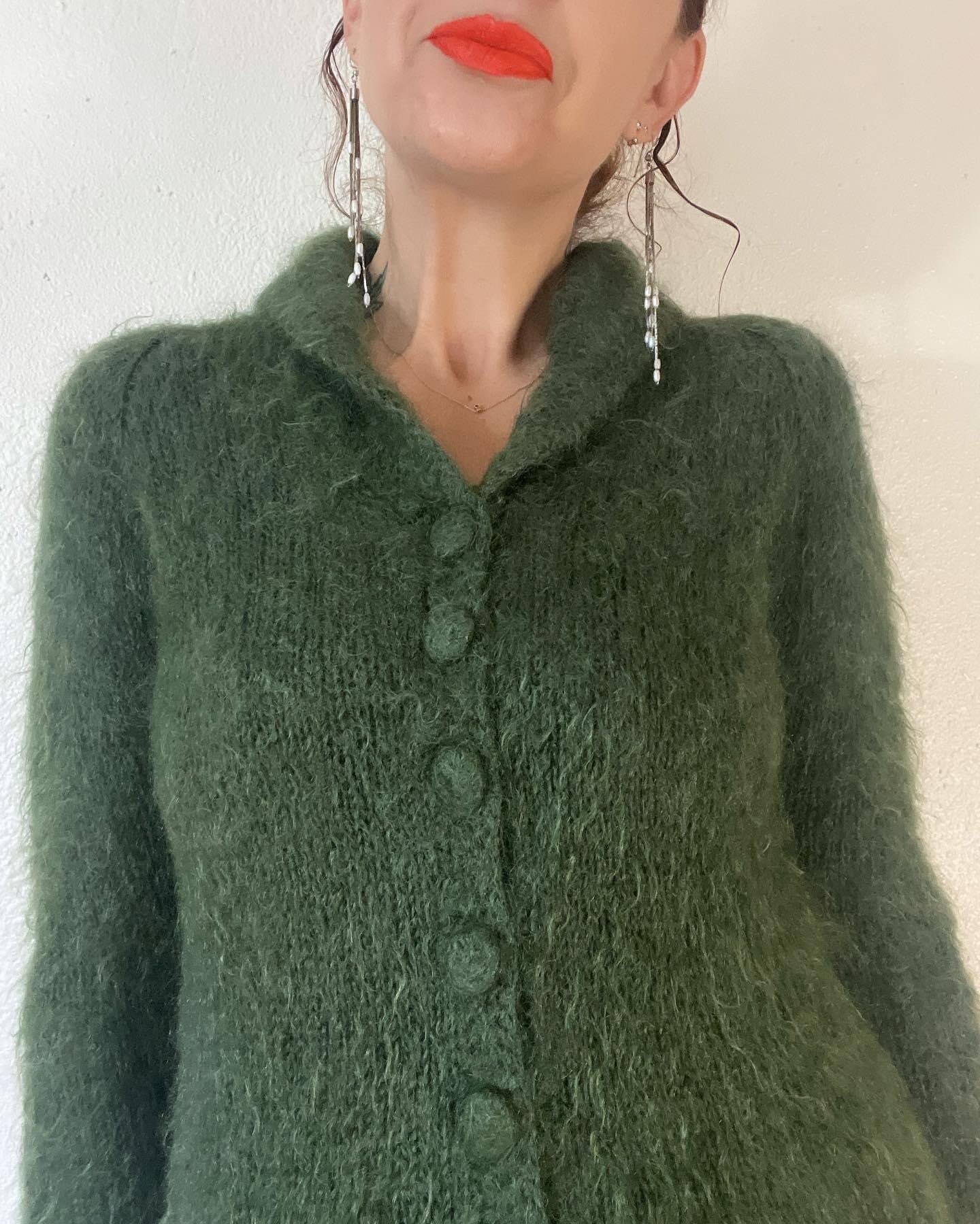Vintage 1940's/1950's Mossy Green Shaggy Mohair Hand Knit Vintage 1940's/1950's Mossy Green Shaggy Mohair Hand Knit