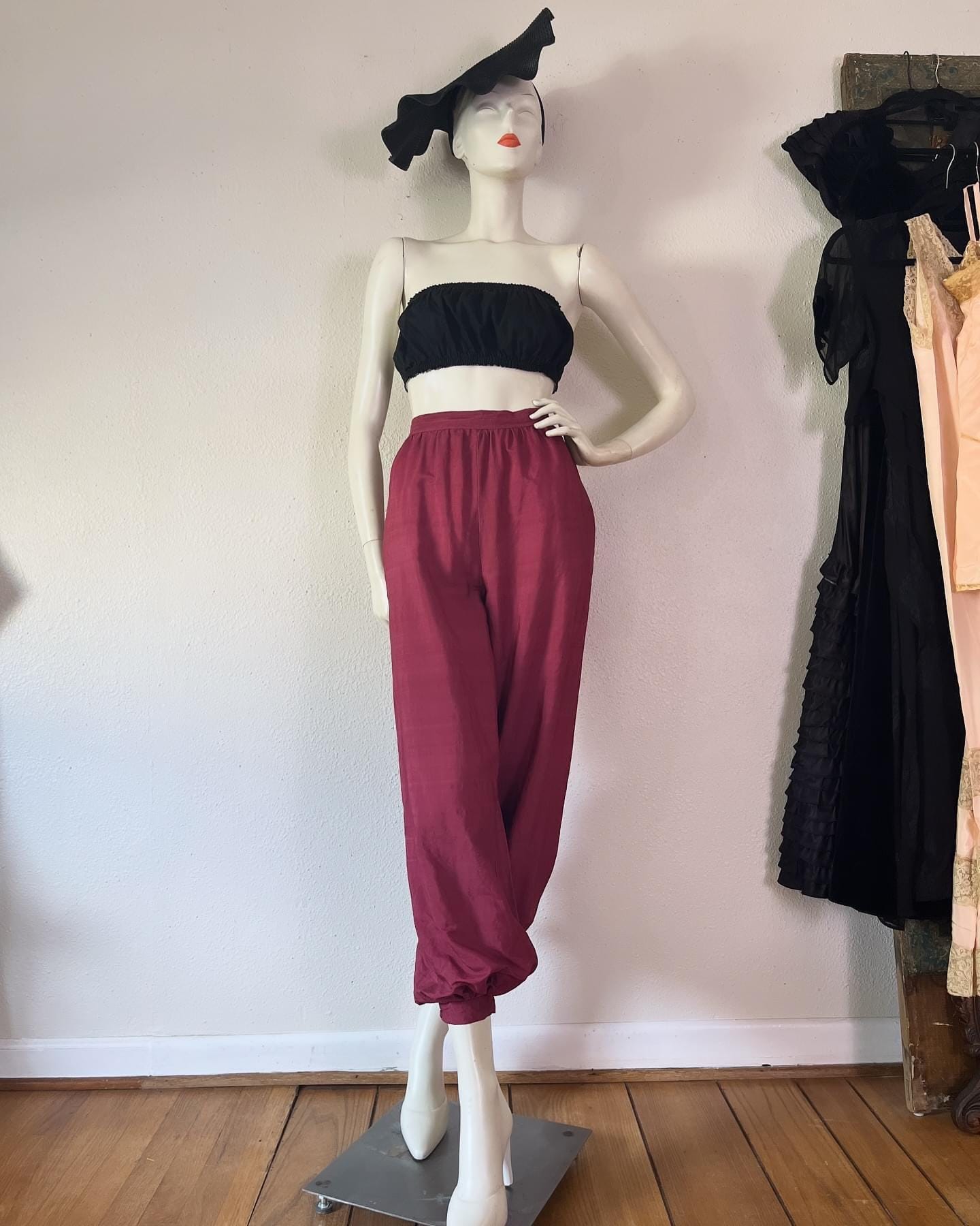 Vintage 1960's Sangria Silk Dupioni Balloon Pants/harem Pants With
