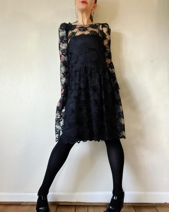 Robe Babydoll Style Rétro Années 70 CO-ME COMO - Taille M/L Noire - Occasion Très Bon état