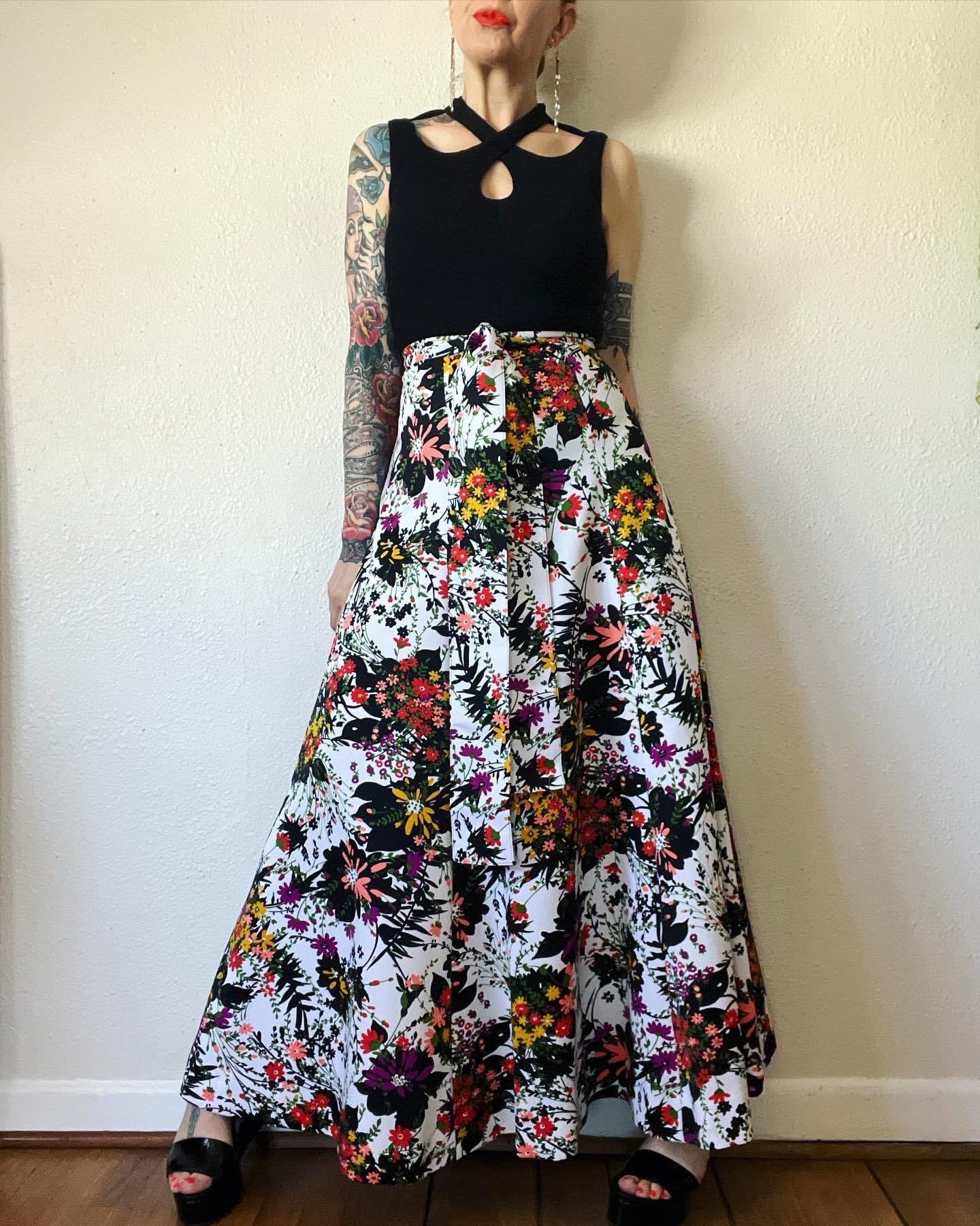 Designer Vintage 1960’s/1970’s Pat Sandler Floral Maxi Dress With Knit ...