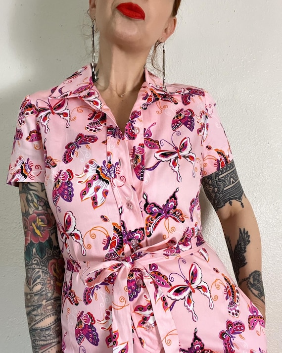 pink butterfly print dress Vania Mini Dress in Butterfly Pink Flock