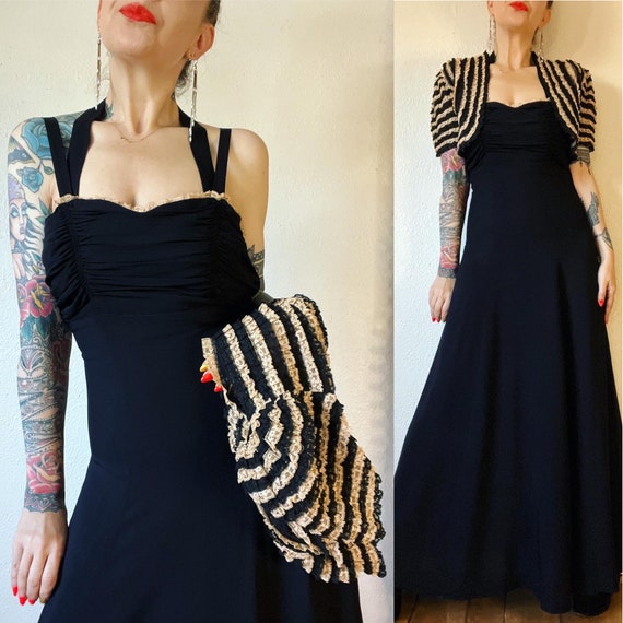 Vintage late 1930’s/early 1940’s black rayon gown… - image 1