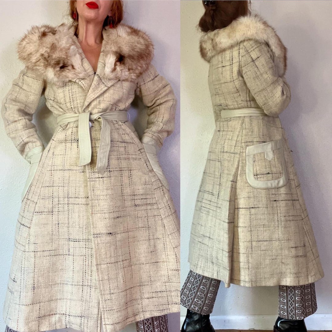 Vintage 1960's/1970's Ivory Static Tweed Princess Coat With