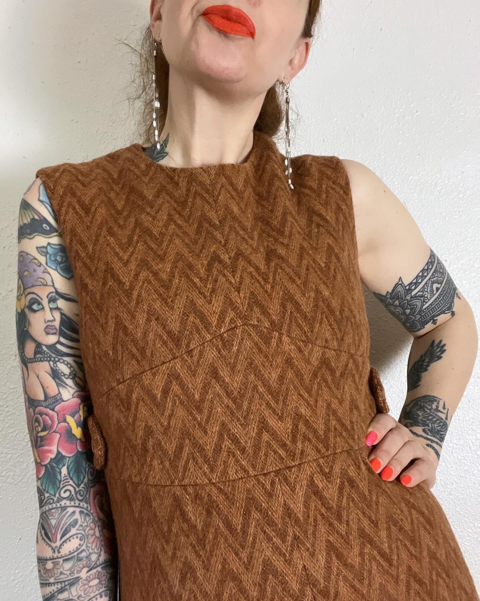 Vintage Early mid 1960 s Shades Of Pumpkin Wool Chevron zig Zag Micro vintage-early-mid-1960-s-shades-of-pumpkin-wool-chevron-zig-zag-micro
