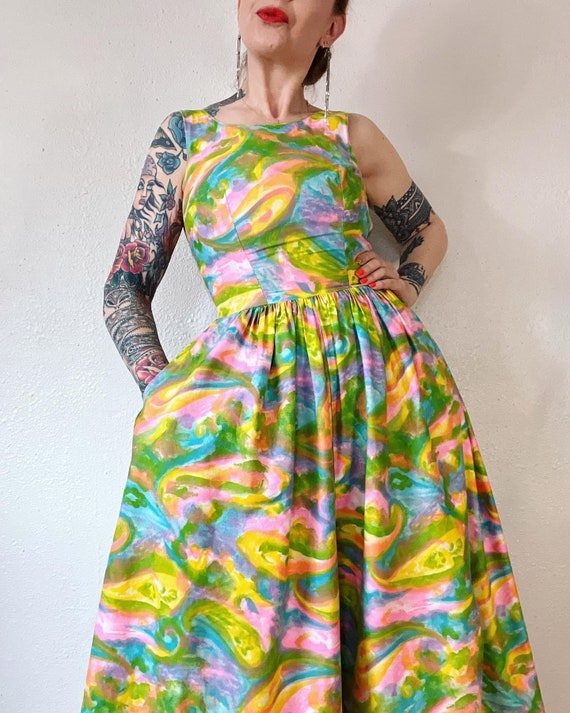 Vintage 1960’s psychedelic swirl bright pastel ju… - image 3