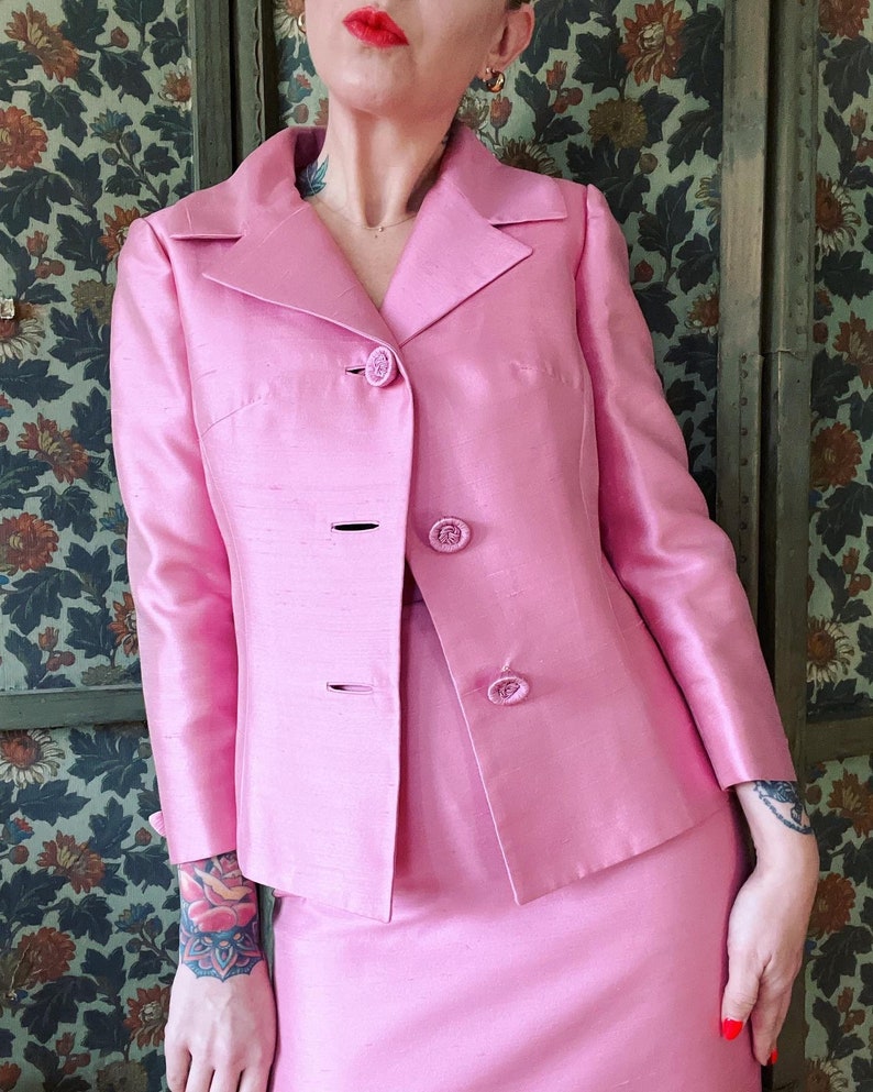 Lilli Ann Designer Vintage 1960s True Pink Silk Shantung Etsy
