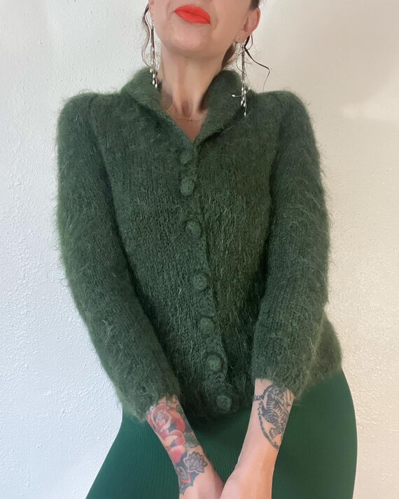 Vintage 1940’s/1950’s mossy green shaggy mohair h… - image 6