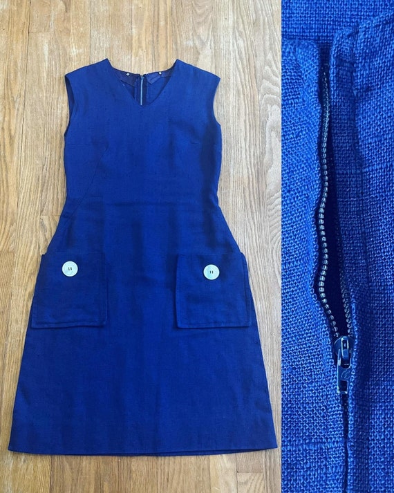 Vintage early 1960’s rich & bright navy blue slub… - image 10