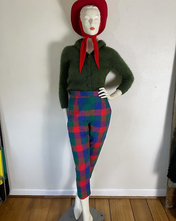 Rare Vintage 1950’s rainbow cross-weave plaid qui… - image 4