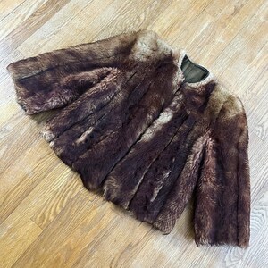 Vintage 1940’s/1950’s shades of caramel cropped paneled shearling jacket with vertical panels bound by grosgrain, front welt pockets and the image 10