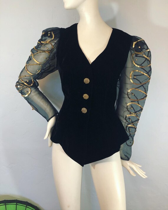Vintage 1980’s black velvet jacket with extra lar… - image 5