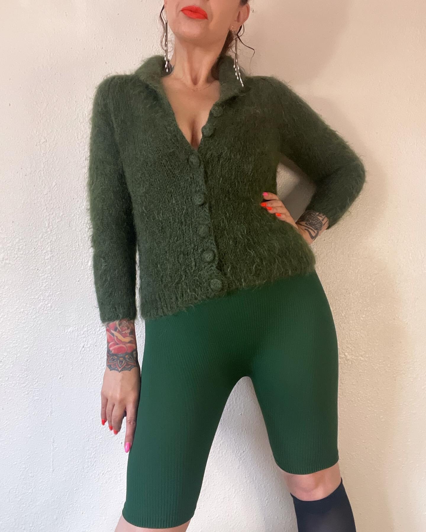 Vintage 1940's/1950's Mossy Green Shaggy Mohair Hand Knit Vintage 1940's/1950's Mossy Green Shaggy Mohair Hand Knit